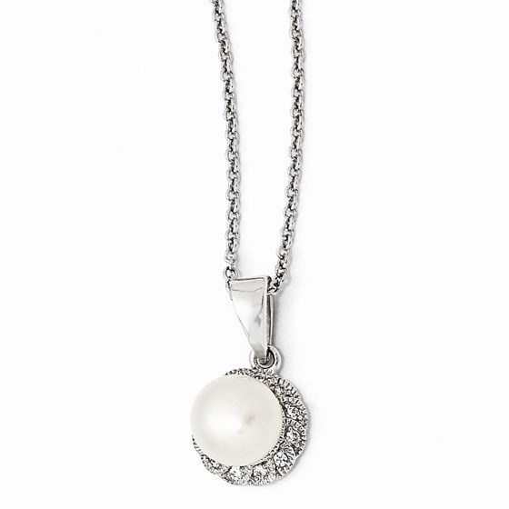 Sterling Silver Zirconia White Cultured Pearl Necklace Sterling Silver Zirconia White Cultured Pearl Necklace